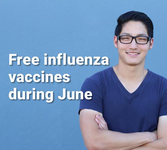 Free influenza vaccines during June
